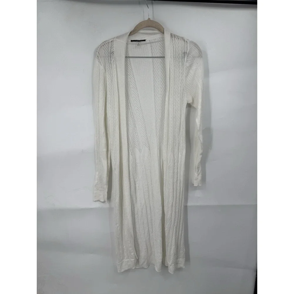 T Tahari Lightweight Open Long Cardigan Sweater Women Small White Whimsical